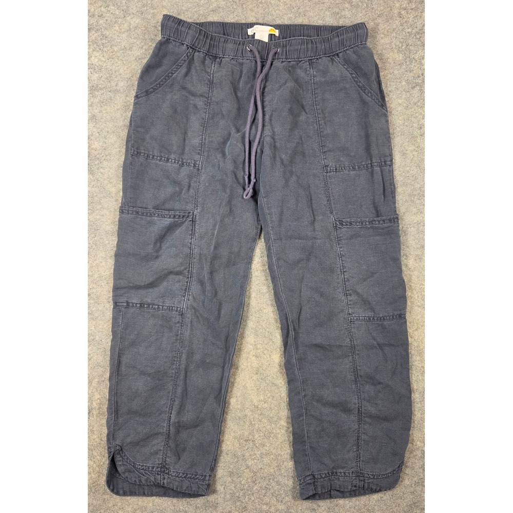 C&C California Womens Linen Blend Cargo Pants Gray Elastic Waist Size S RN 75343